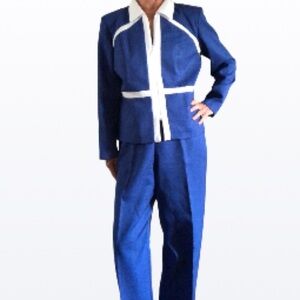 VTG  2 piece Cobalt Blue and white Pantsuit
